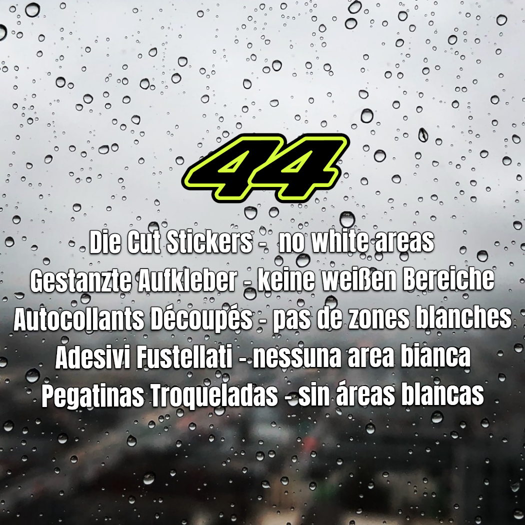 Lewis Hamilton Sticker Number 44 sticker showing the sticker has no white
areas. Diecut