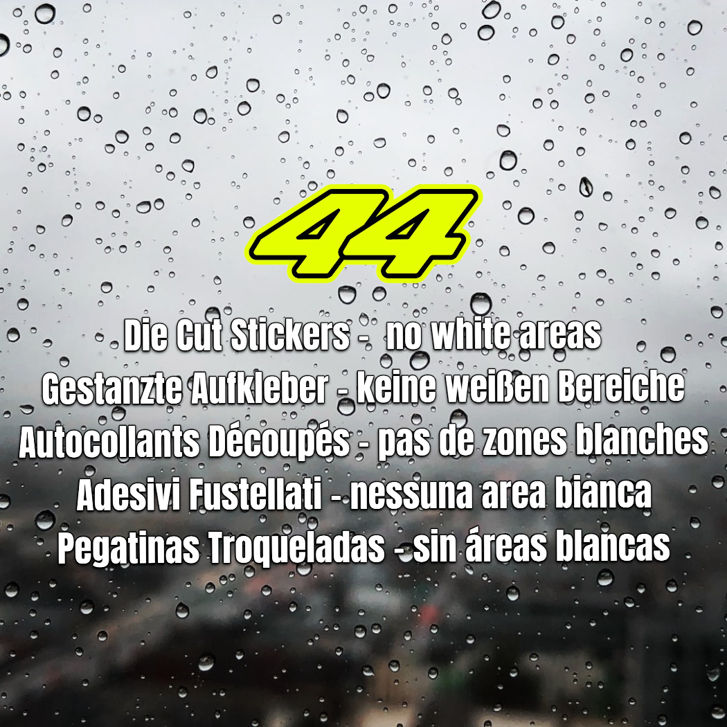 Lewis Hamilton Sticker Number 44 sticker showing the sticker has no white
areas. Diecut