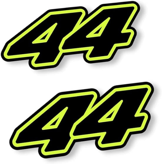 Printed Black Lewis Hamilton '44' Stickers with Neon Fluorescent Yellow outlines