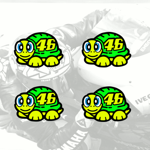 Four 40mm Valentino Rossi Neon fluorescent Turtle Vinyl Stickers from 2019
