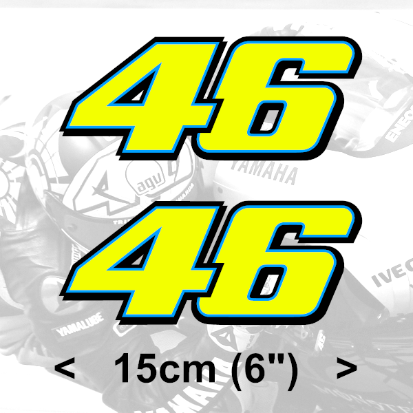 Neon Fluorescent yellow vinyl stickers with the number 46 Valentino Rossi designed for motorcycle customization.