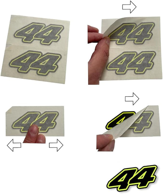 Instructions Installation guide for Printed Black Lewis Hamilton '44' Stickers with Neon Fluorescent Yellow outlines