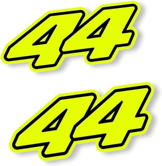 Printed Neon Fluorescent yellow Lewis Hamilton '44' Stickers with black outlines