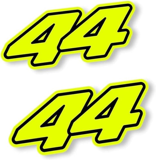 Printed Neon Fluorescent yellow Lewis Hamilton '44' Stickers with black outlines