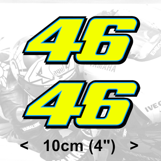 Neon Fluorescent yellow vinyl stickers with the number 46 Valentino Rossi designed for motorcycle customization.