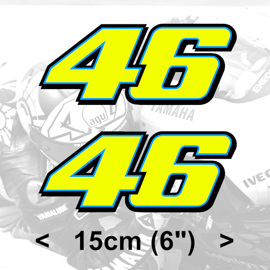 Neon Fluorescent yellow vinyl stickers with the number 46 Valentino Rossi designed for motorcycle customization.