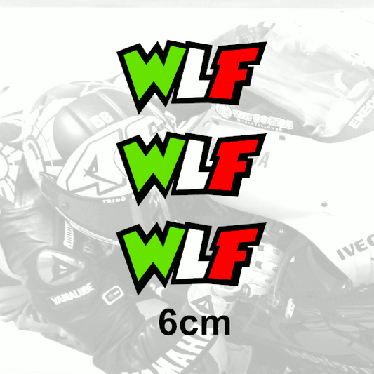 Valentino Rossi Red, White, Green 'WLF' text Stickers