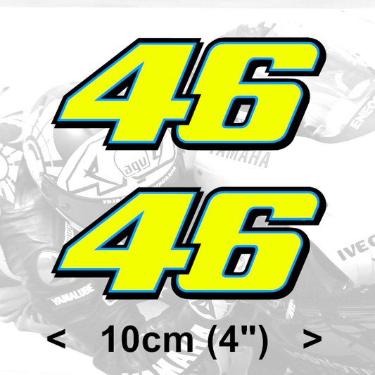 Valentino Rossi Sticker 46 FLUORESCENT YELLOW vinyl (2013)  2 x 10cm 4" stickers