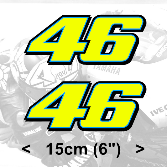 Valentino Rossi Number 46 FLUORESCENT YELLOW vinyl sticker (2013)  2 x 15cm 6"